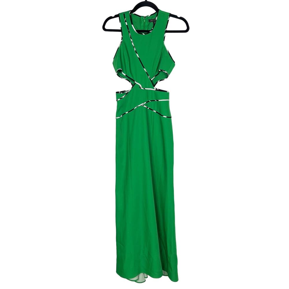 BCBGMaxazria 0 Green Nikkole Dress in Malachite Sleeveless Gown Side Cut Outs